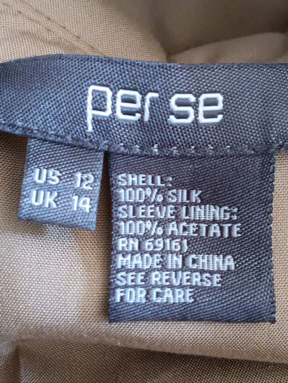 Per Se Tan 100% Silk Cropped Collared Button Front Jacket Classic Long Sleeve 12 - Picture 5 of 5